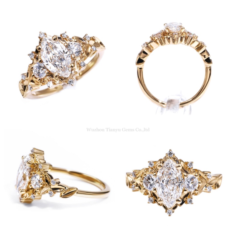 Tianyu Gems Marquise Cut Lab Grown Diamond Ring 14k Yellow Gold Engagement Ring 6