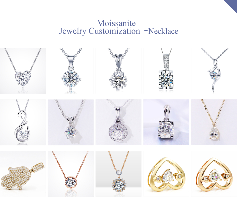 Tianyu customized 14k/18k yellow gold necklace 4.5mm round heart&arrow cut colorless moissanite necklace 10