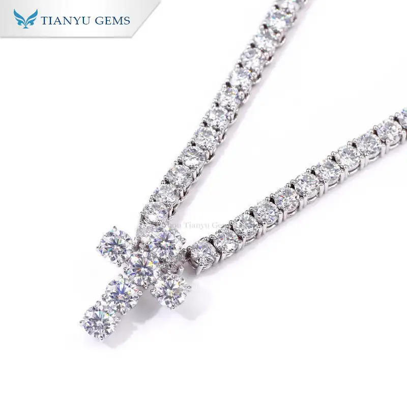 Tianyu gems 14k\18k white gold material moissanite full diamond cross pendant necklace 1