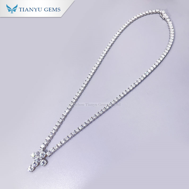 Tianyu gems 14k\18k white gold material moissanite full diamond cross pendant necklace 5