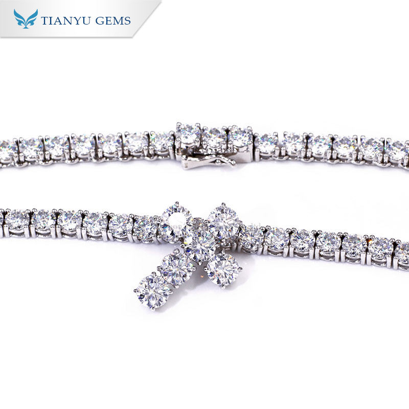 Tianyu gems 14k\18k white gold material moissanite full diamond cross pendant necklace 2