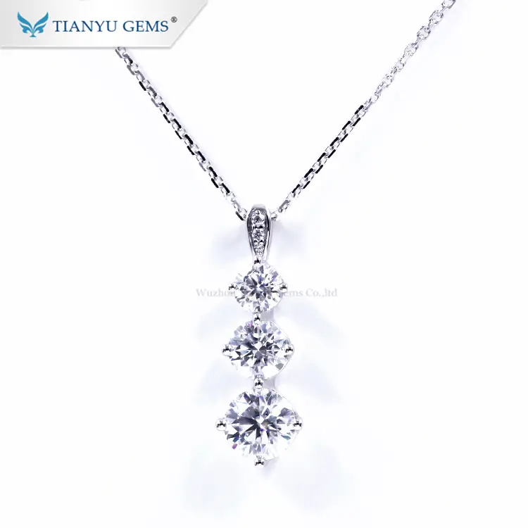 Tianyu gems 14k 18k white gold 3 pieces moissanite diamond chain necklace pendant 1