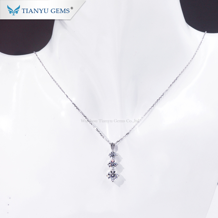 Tianyu gems 14k 18k white gold 3 pieces moissanite diamond chain necklace pendant 12