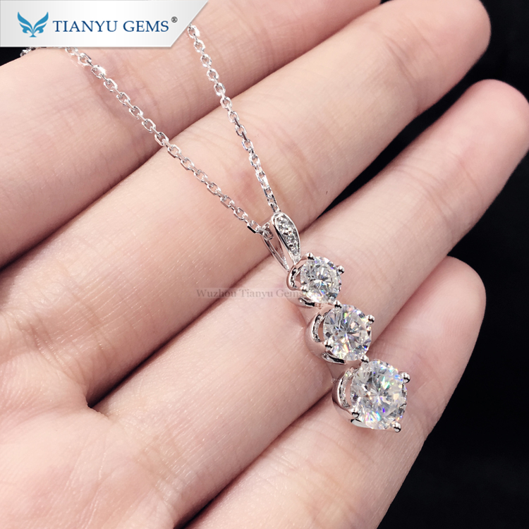 Tianyu gems 14k 18k white gold 3 pieces moissanite diamond chain necklace pendant 10