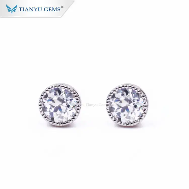 Tianyu gems 10K/14K HPHT CVD 1Carat EFGH VS SI Lab Diamond White Gold Miligrain Stud Earring 1