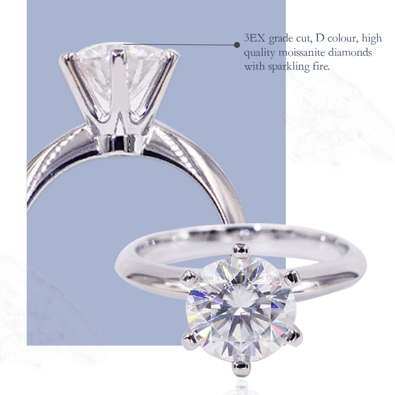 Pt950 White Moissanite Six Prong Diamond Ring 7