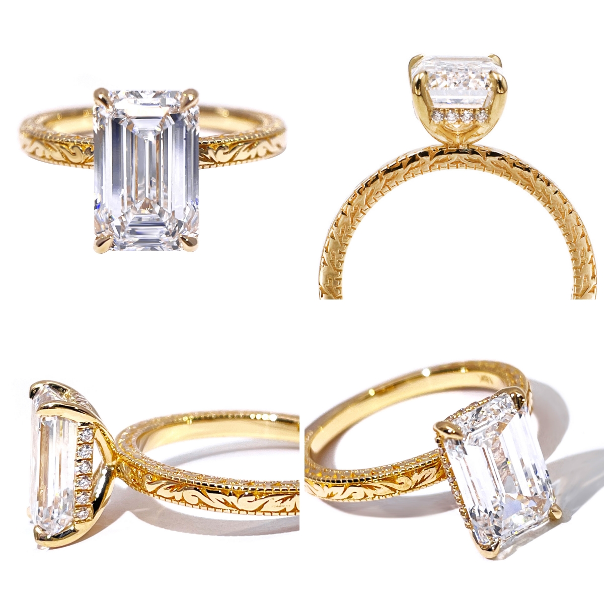 Tianyu Gems Lab Grown Diamond Engagement Ring  Emerald Cut Patterned Gold Wedding Ring 6