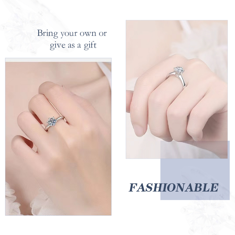 Pt950 White Moissanite Six Prong Diamond Ring 9