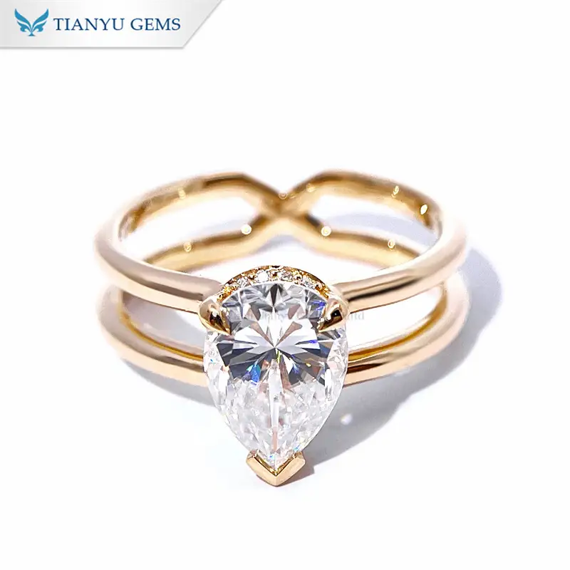 Tianyu Gems Pear Cut Engagement Ring Solitaire Moissanite Gold Wedding Ring 1
