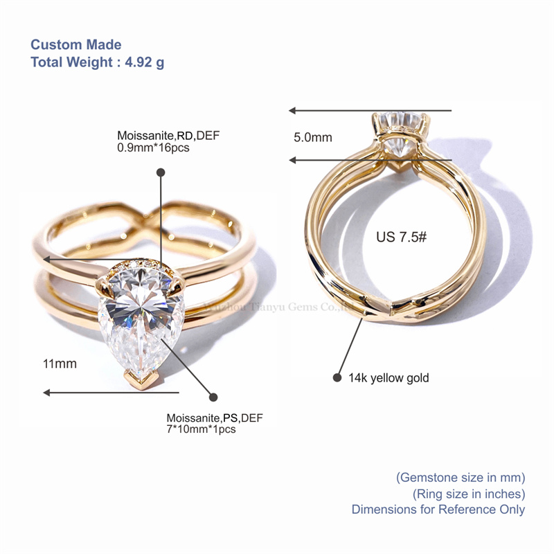 Tianyu Gems Pear Cut Engagement Ring Solitaire Moissanite Gold Wedding Ring 5