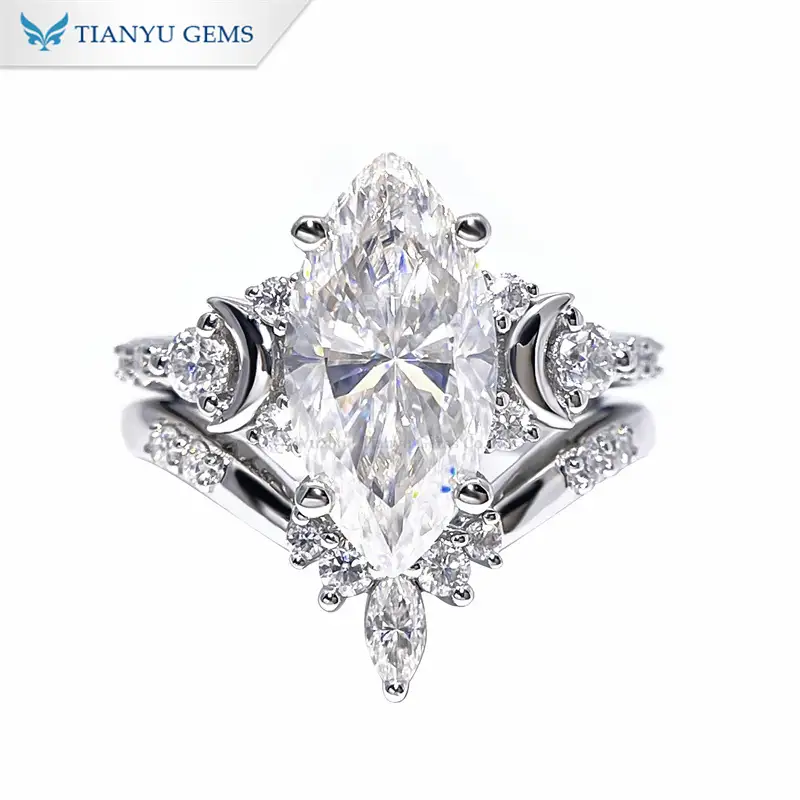Tianyu Gems Marquise Wedding Ring Set Pt950 Moissanite Dimond Ring 1