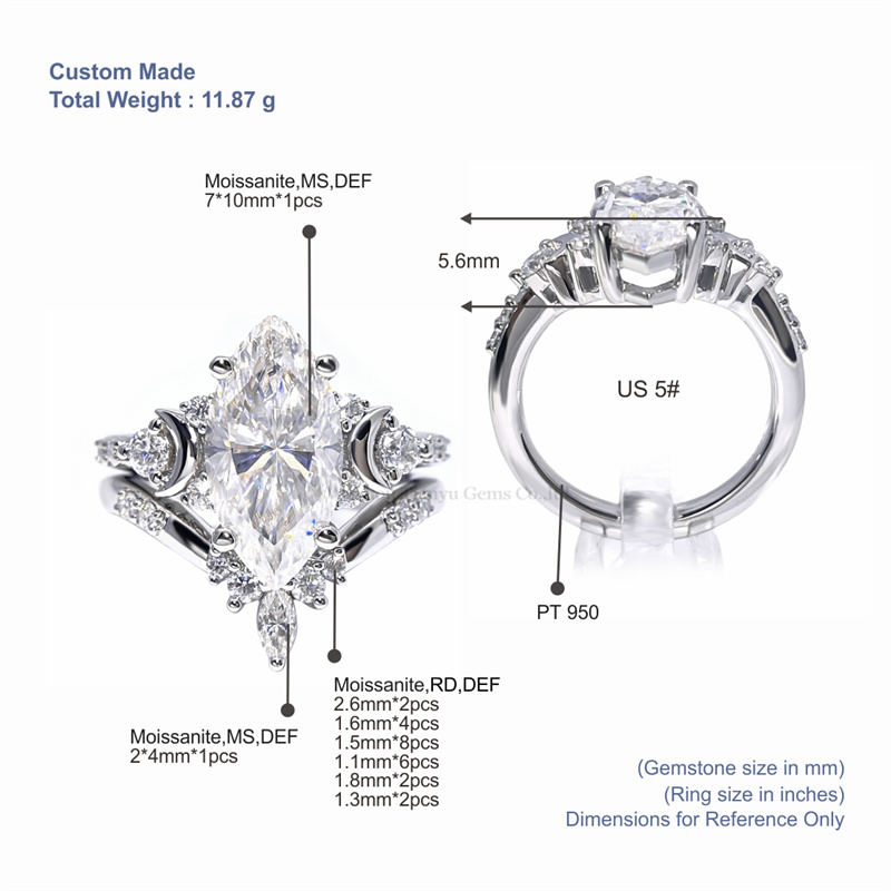 Tianyu Gems Marquise Wedding Ring Set Pt950 Moissanite Dimond Ring 5