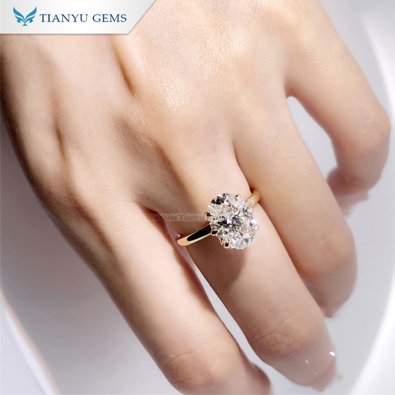 Tianyu Gems Lab Grown Diamond Ring Yellow Gold Oval Engagement Ring 6