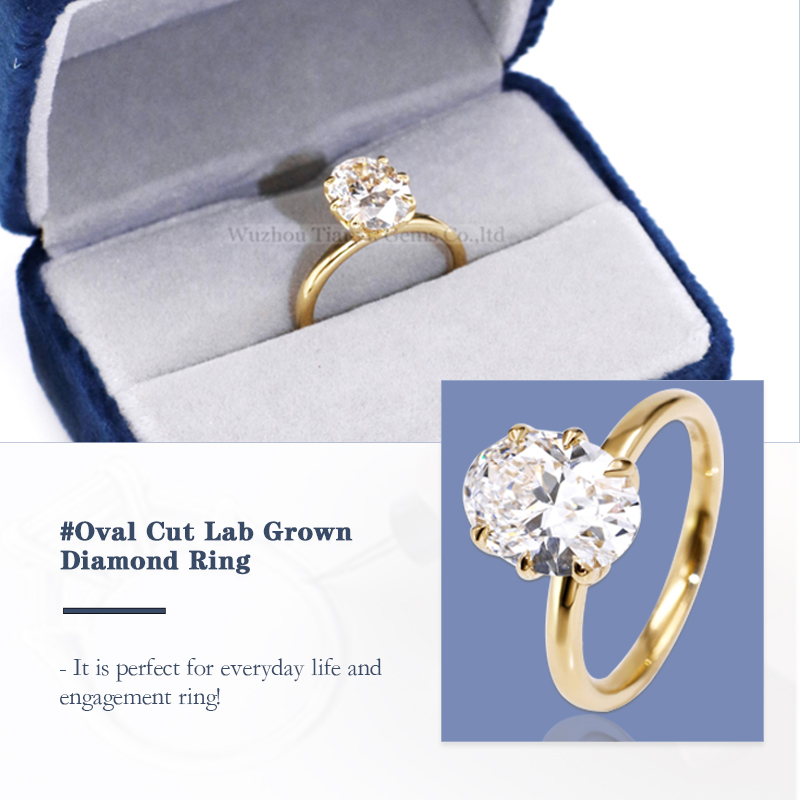 Tianyu Gems Lab Grown Diamond Ring Yellow Gold Oval Engagement Ring 2