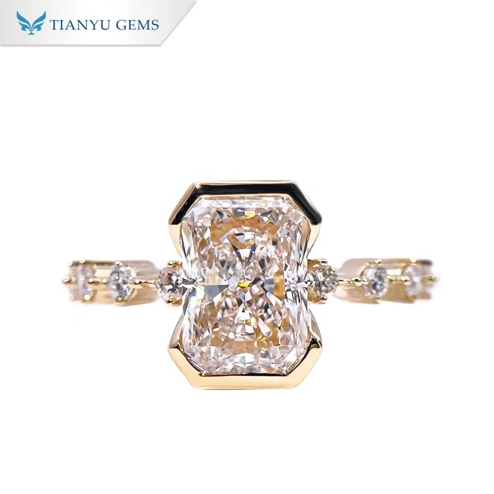 Singsing na Pangkasal na may Half-bezel na 10K Gold na may Radiant Cut na Tianyu Gems 1