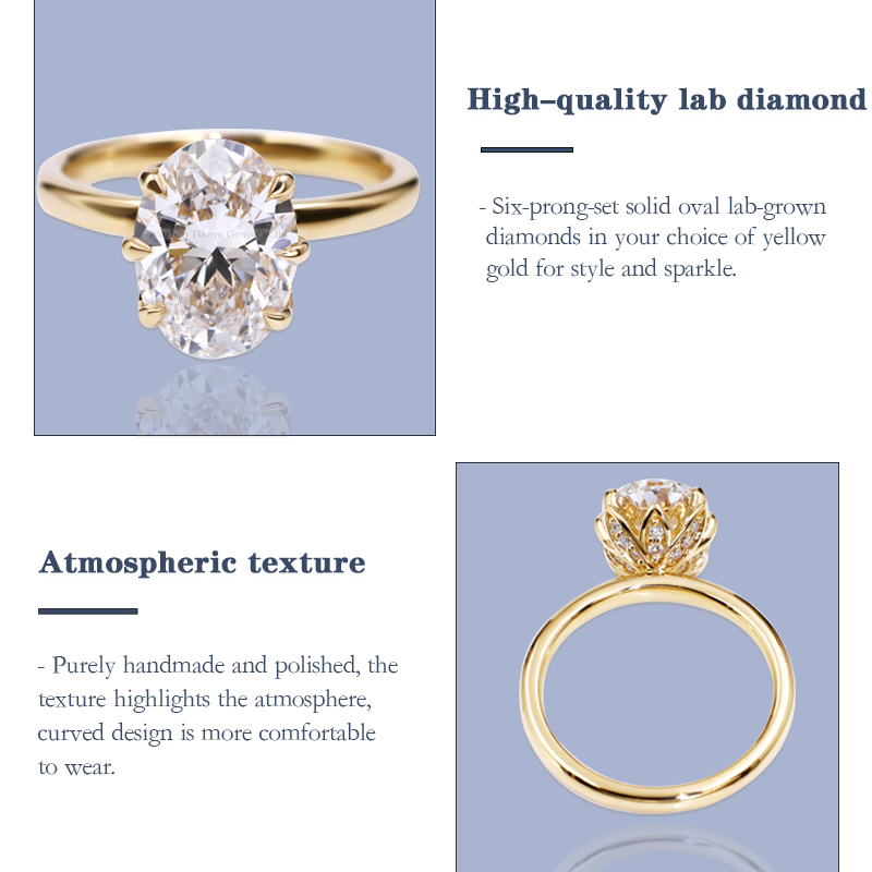Tianyu Gems Lab Grown Diamond Ring Yellow Gold Oval Engagement Ring 4