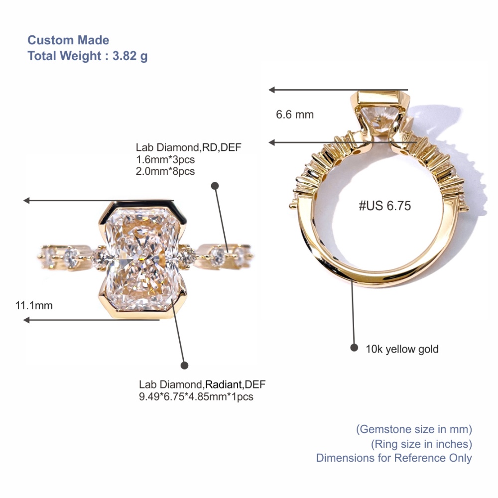Singsing na Pangkasal na may Half-bezel na 10K Gold na may Radiant Cut na Tianyu Gems 5