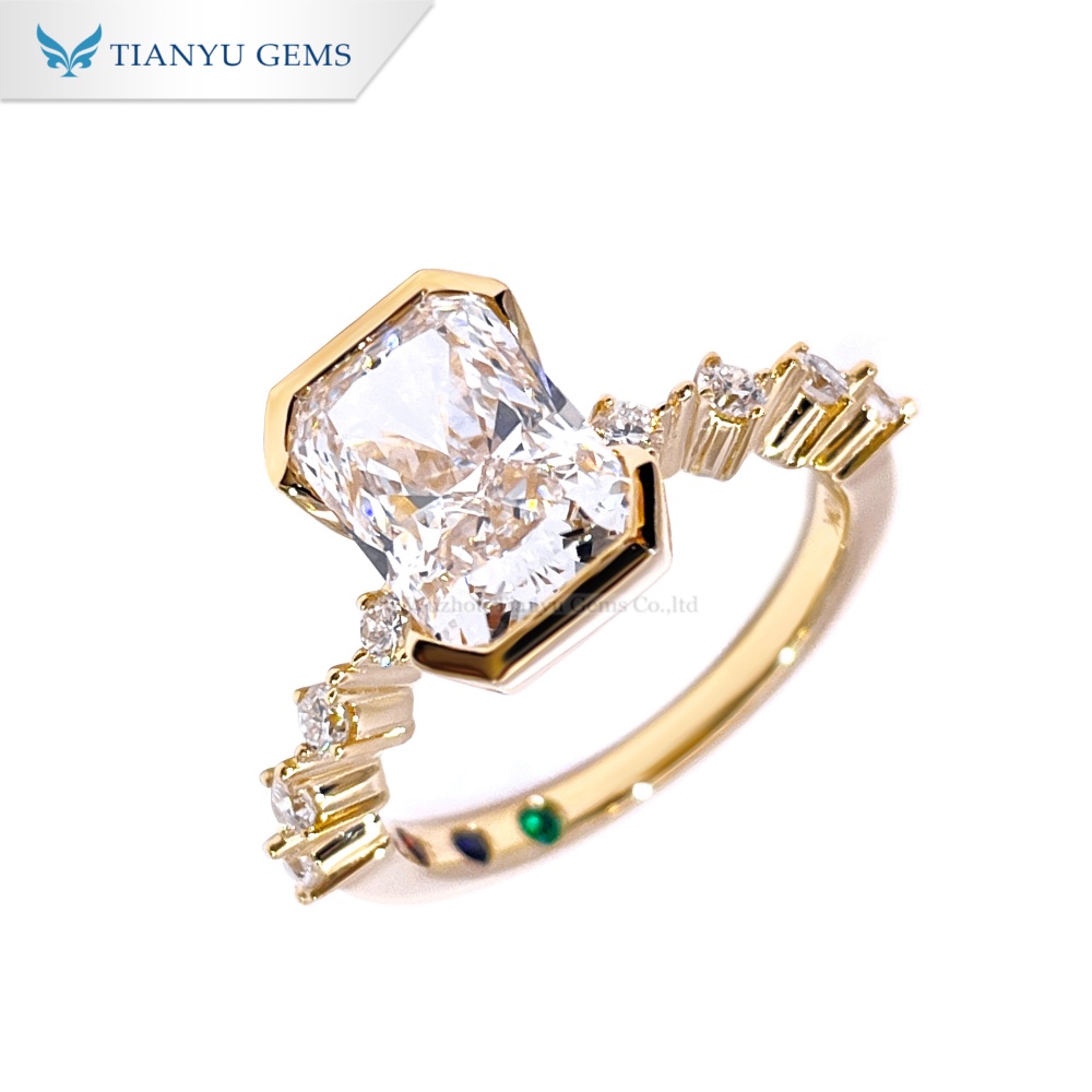 Singsing na Pangkasal na may Half-bezel na 10K Gold na may Radiant Cut na Tianyu Gems 3