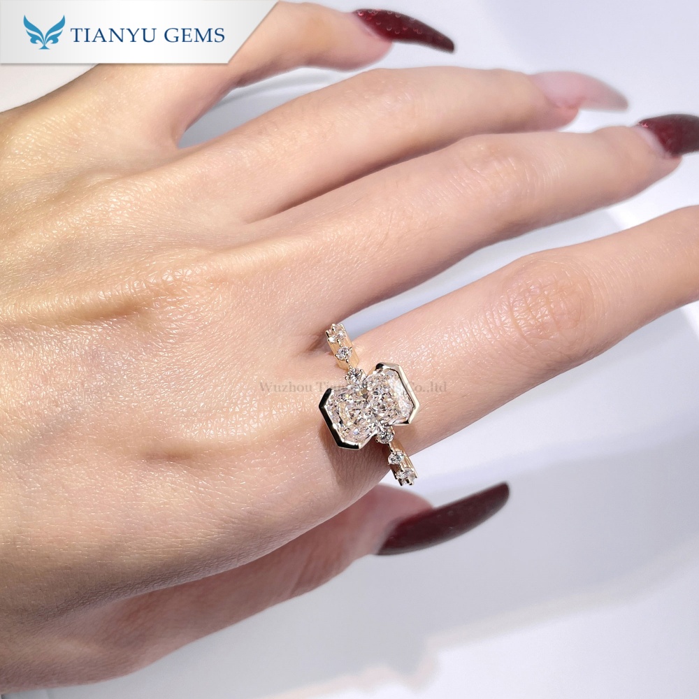 Singsing na Pangkasal na may Half-bezel na 10K Gold na may Radiant Cut na Tianyu Gems 2