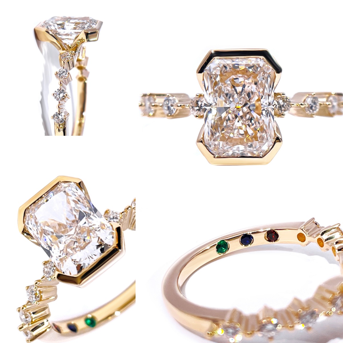 Singsing na Pangkasal na may Half-bezel na 10K Gold na may Radiant Cut na Tianyu Gems 6