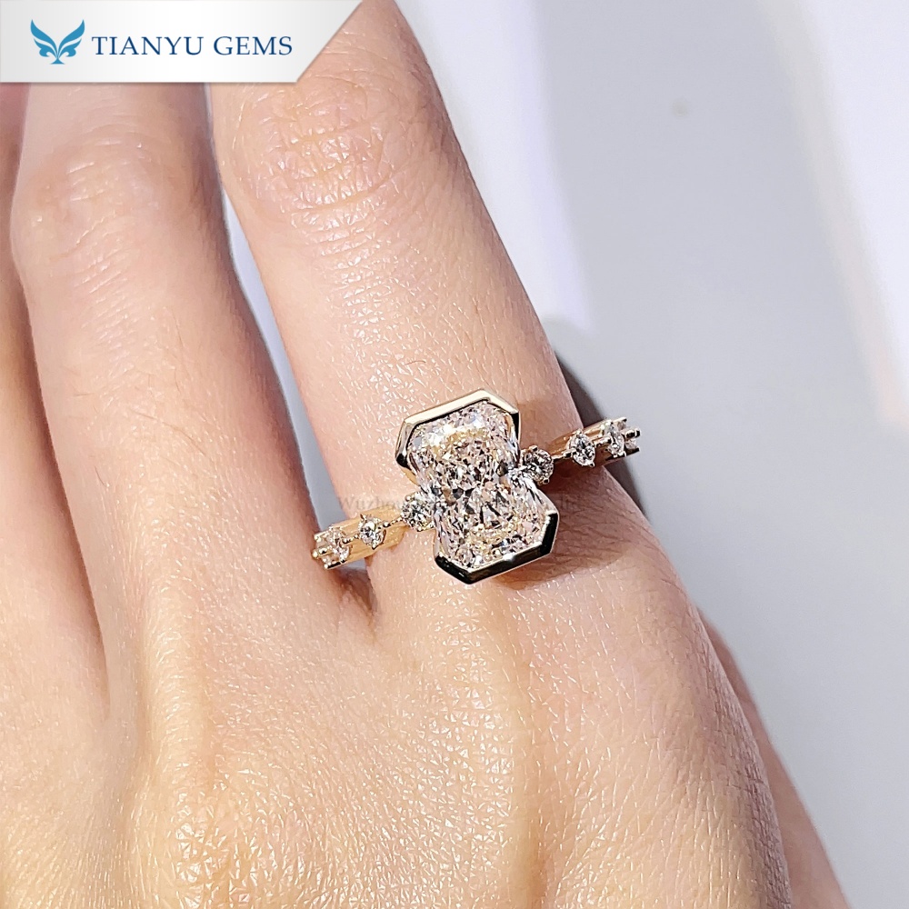 Singsing na Pangkasal na may Half-bezel na 10K Gold na may Radiant Cut na Tianyu Gems 4