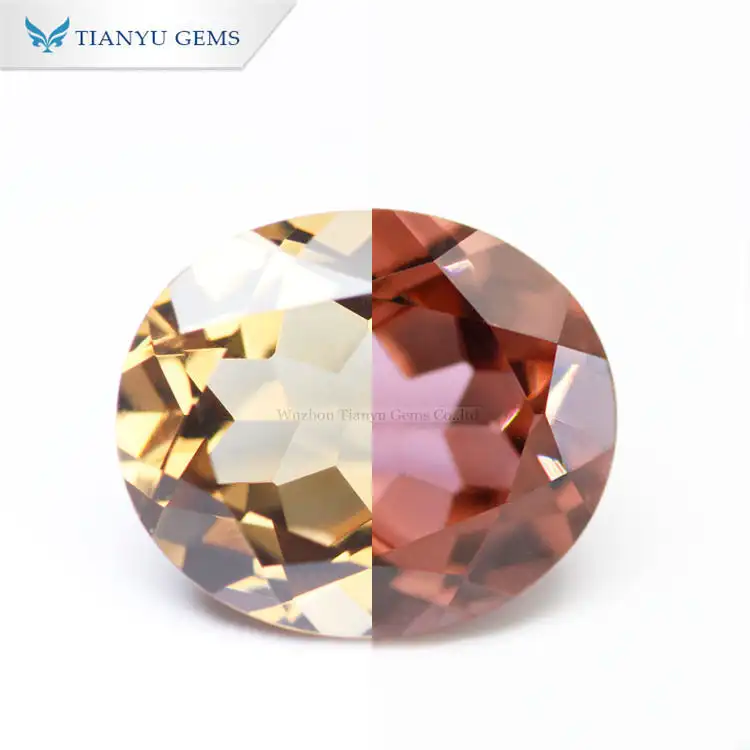 #5 Brown Yellow Color Change Oval Cut Synthetic Gemstone Nanosital 1