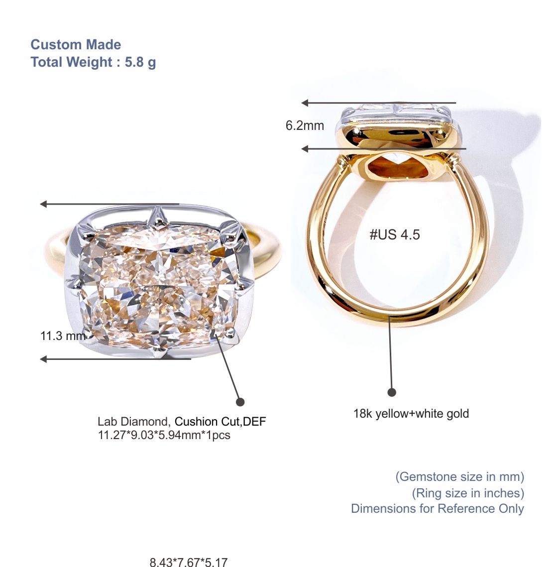 Anillo de compromiso Tianyu Gems con diamante cultivado en laboratorio de talla cojín en oro amarillo y blanco de 18k. 5