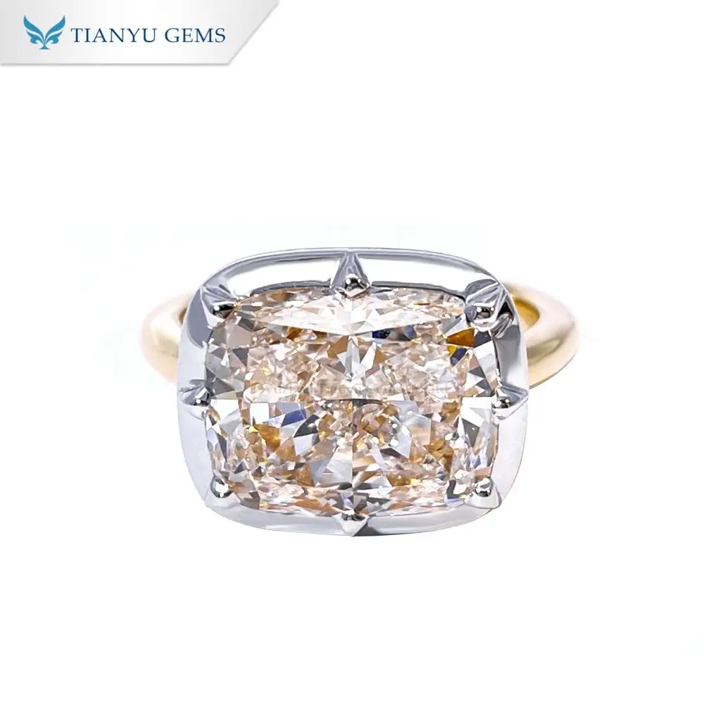 Anillo de compromiso Tianyu Gems con diamante cultivado en laboratorio de talla cojín en oro amarillo y blanco de 18k. 1