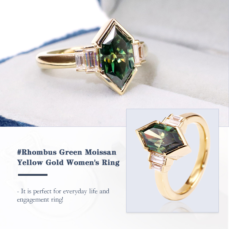 Tianyu Gems Green Moissanite Ring Rhombus 18K Wedding Ring For Women 2