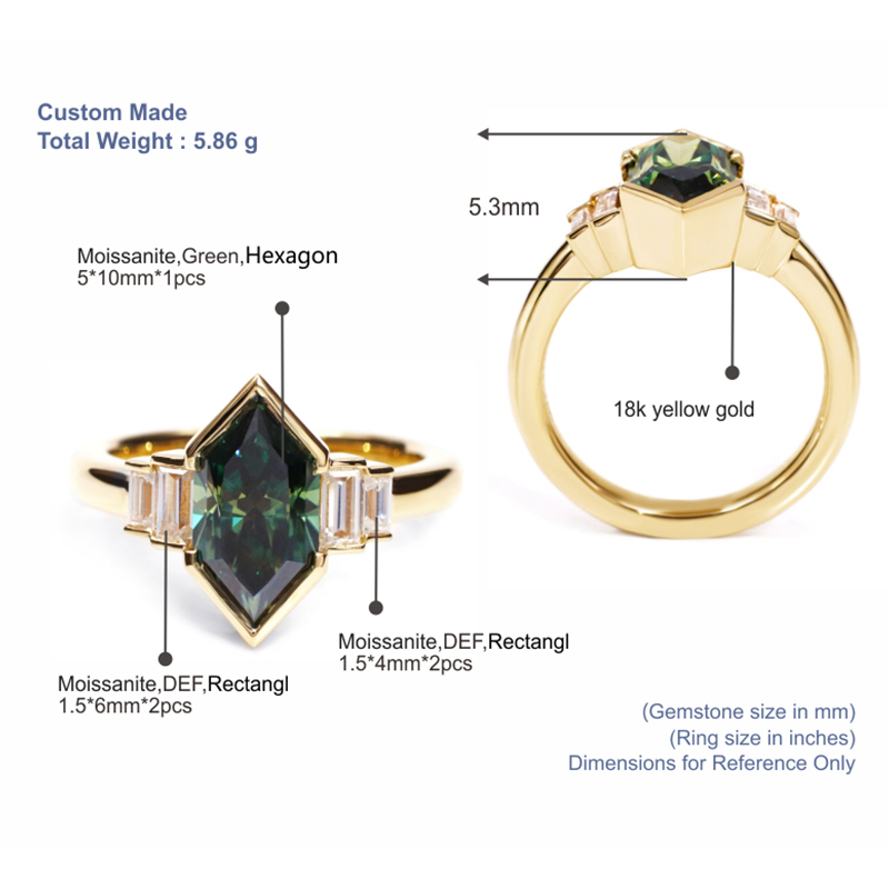 Tianyu Gems Green Moissanite Ring Rhombus 18K Wedding Ring For Women 4