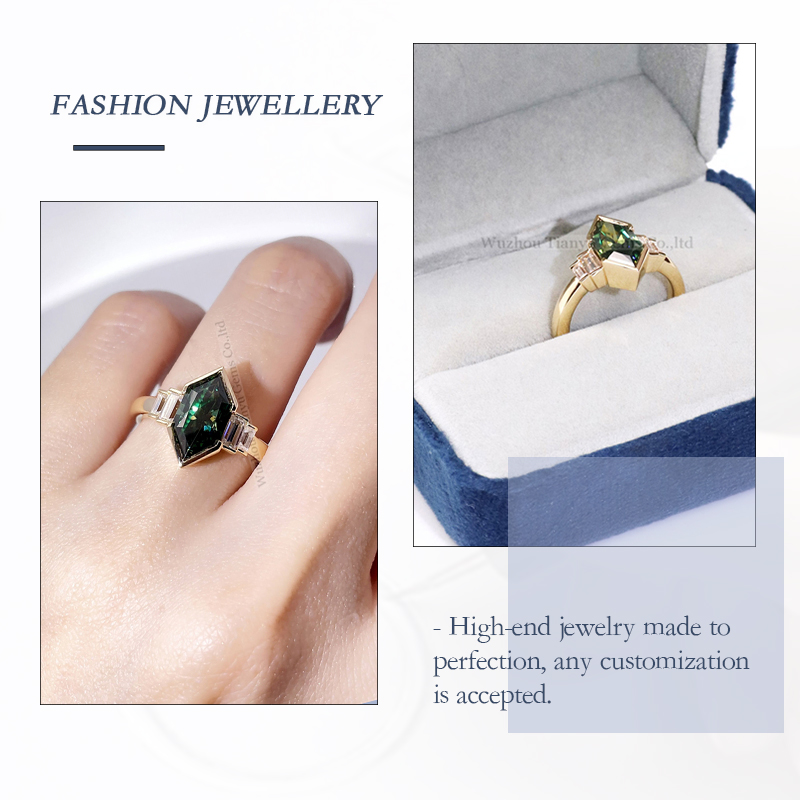 Tianyu Gems Green Moissanite Ring Rhombus 18K Wedding Ring For Women 5