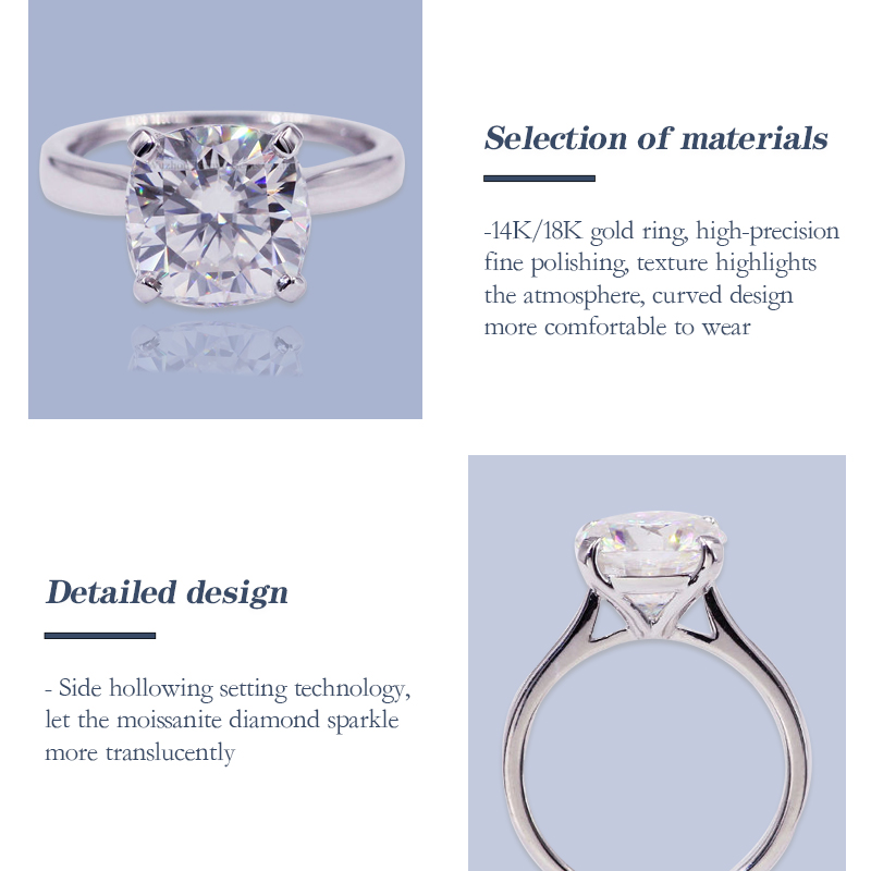Pt950 4 Prong Cushion Moissanite Diamond Ring Moissanite Jewelry Supplier 10