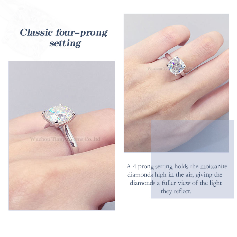Pt950 4 Prong Cushion Moissanite Diamond Ring Moissanite Jewelry Supplier 11