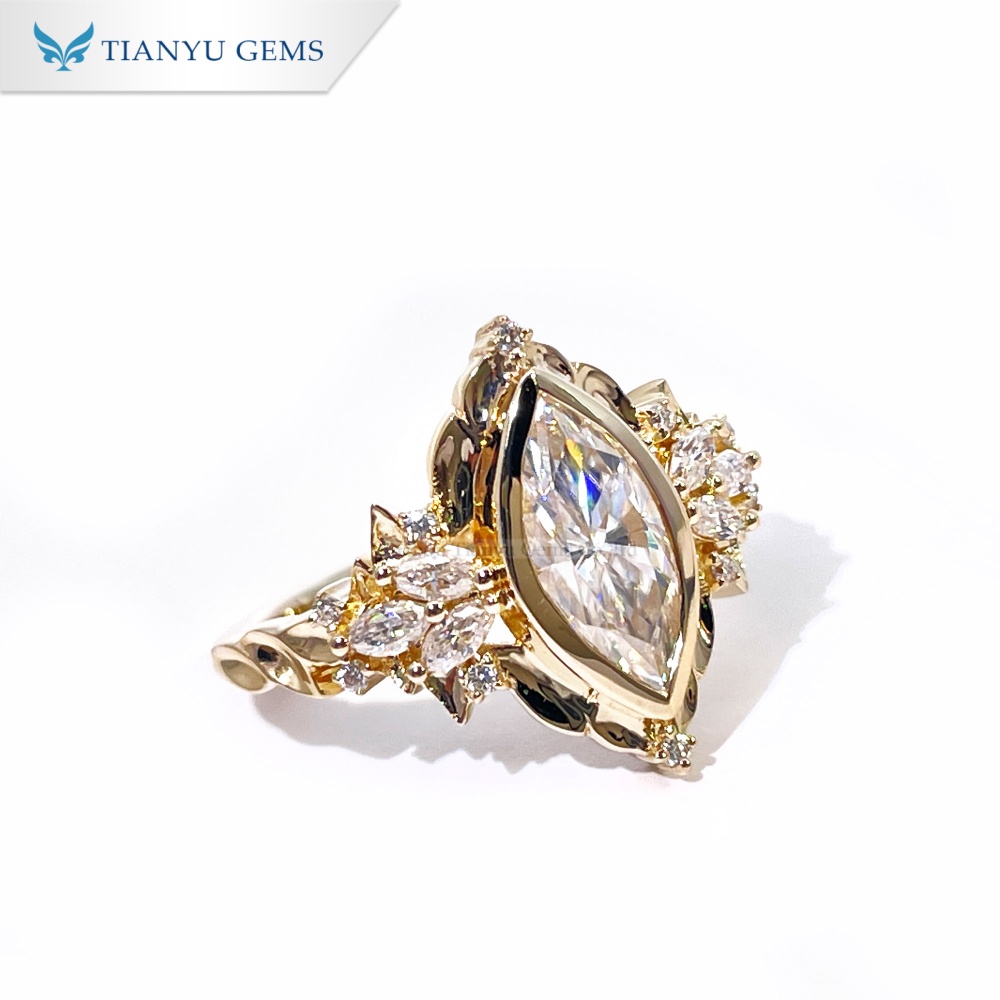 Tianyu Gems Marquise Cut Moissanite Engagement Ring 10K Luxury Bezel-Set Wedding Ring 2