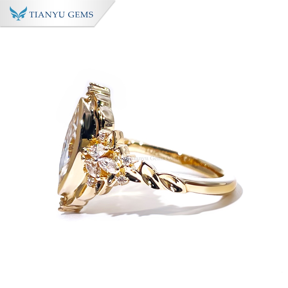 Tianyu Gems Marquise Cut Moissanite Engagement Ring 10K Luxury Bezel-Set Wedding Ring 6