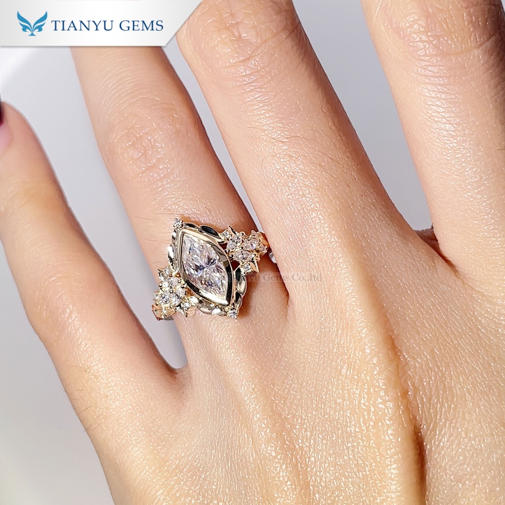 Tianyu Gems Marquise Cut Moissanite Engagement Ring 10K Luxury Bezel-Set Wedding Ring 4