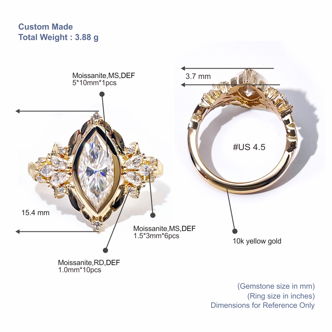 Tianyu Gems Marquise Cut Moissanite Engagement Ring 10K Luxury Bezel-Set Wedding Ring 5