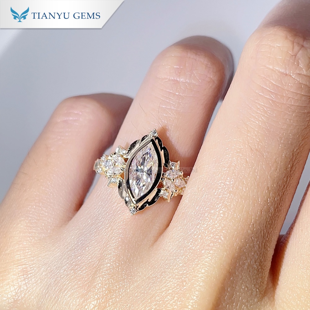 Tianyu Gems Marquise Cut Moissanite Engagement Ring 10K Luxury Bezel-Set Wedding Ring 3
