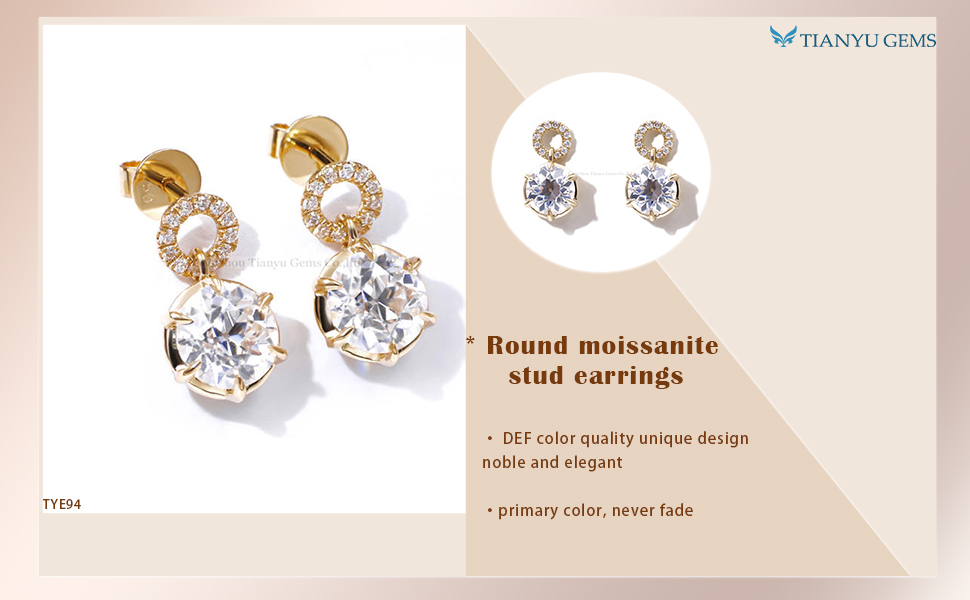 Tianyu Gems wholesale old European cut 7mm DEF color moissanite diamond stud earrings jewelry factory ship direct 5