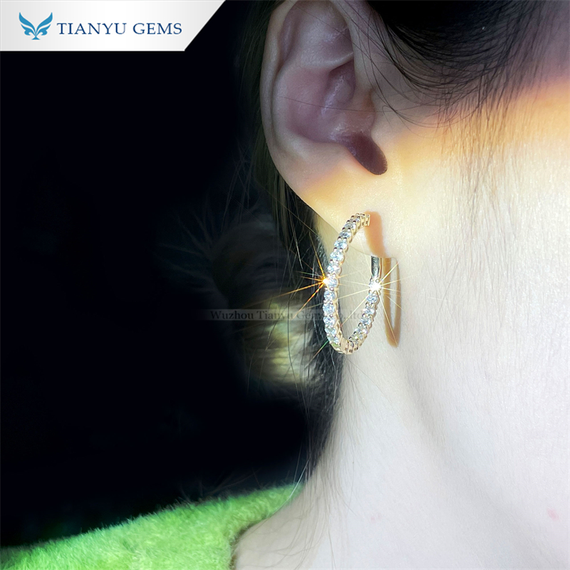 14k/18k Earrings Yellow Gold 2.5mm HPHT Lab Grown Diamond Hoop Earrings 4