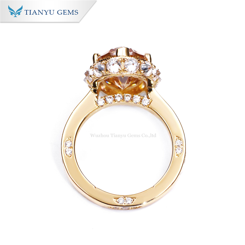 Tianyu Gems 18k Yellow Gold Pear Cut Champagne Moissanite Diamond Ring Ladies Wedding Ring 3