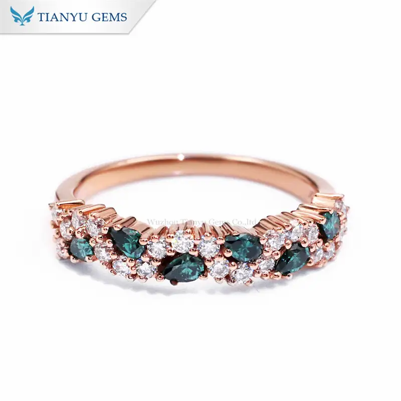 Tianyu Gems  White&amp;Green Moissanite Diamond 18K Rose Gold  Wedding Band 1