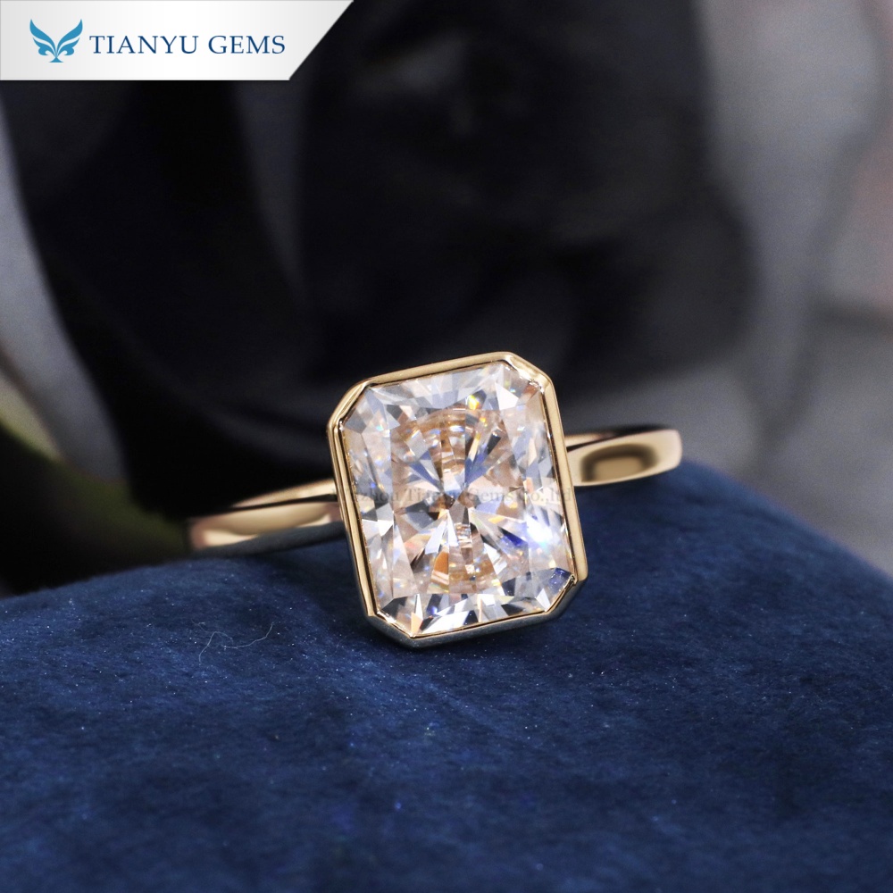 Tianyu Gems Yellow Gold Moissanite Diamond Engagement Ring 14k Gold Bezel Set Solitaire Ring 2