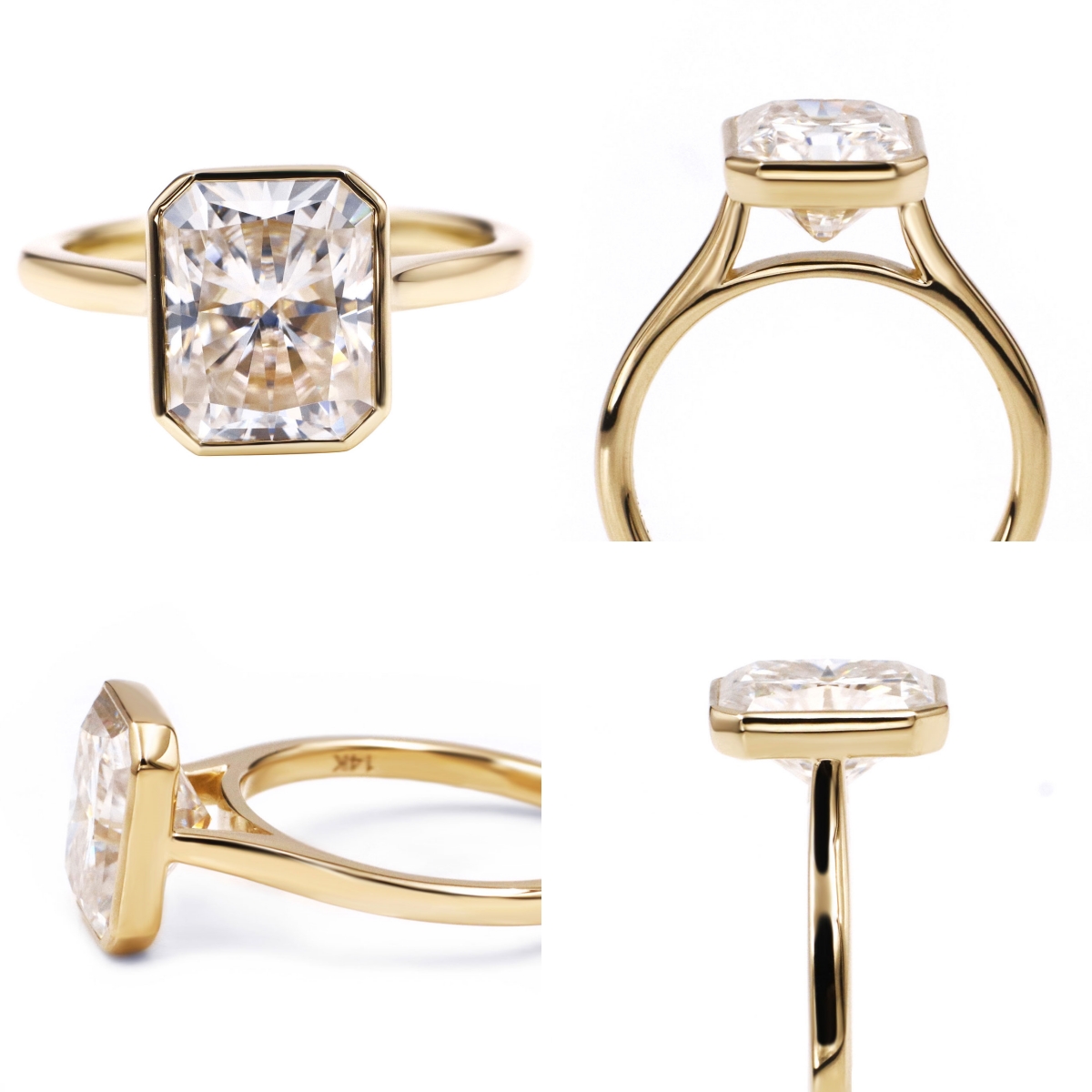 Tianyu Gems Yellow Gold Moissanite Diamond Engagement Ring 14k Gold Bezel Set Solitaire Ring 6