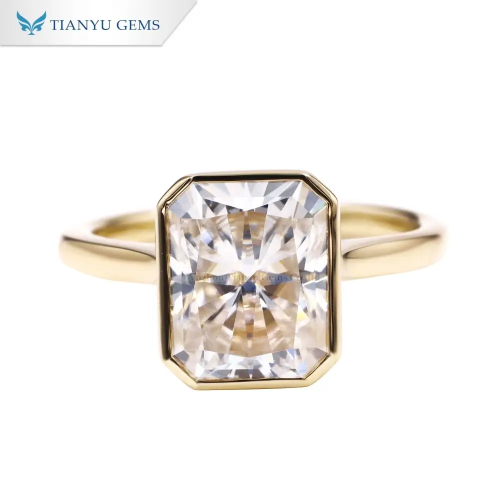 Tianyu Gems Yellow Gold Moissanite Diamond Engagement Ring 14k Gold Bezel Set Solitaire Ring 1