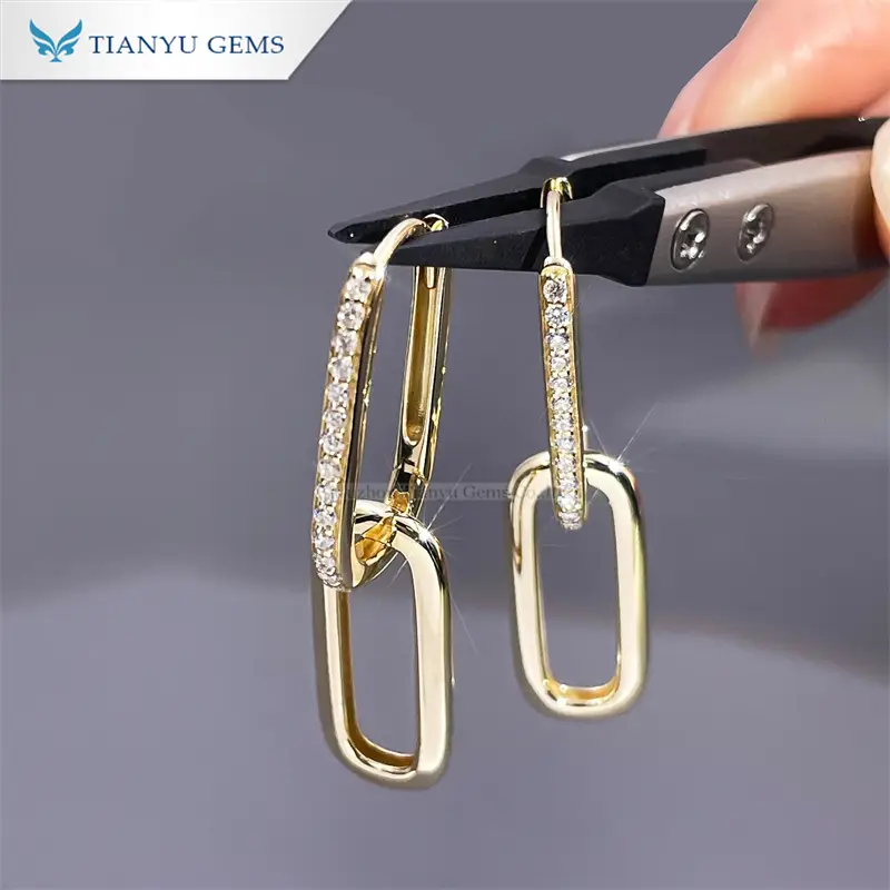 Tianyu gems gold jewelry wholesale vendors 14k/18k DEF moissanite double hoop yellow gold earrings 1