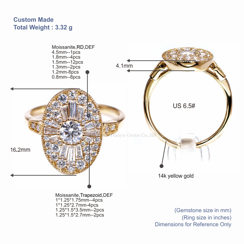 Tianyu Gems Oval Vintage Women's Ring 14k Moissanite diamond ring 5