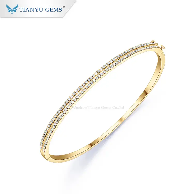 Tianyu gems bangle bracelets custom 14k 18k pure yellow gold with synthesis diamond for girls 1