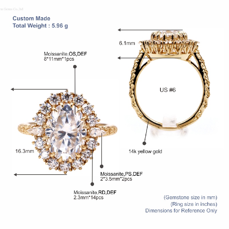 Tianyu Gems Oval Cut Moissanite Vintage Ring 14k Yellow Gold Engagement Ring 5