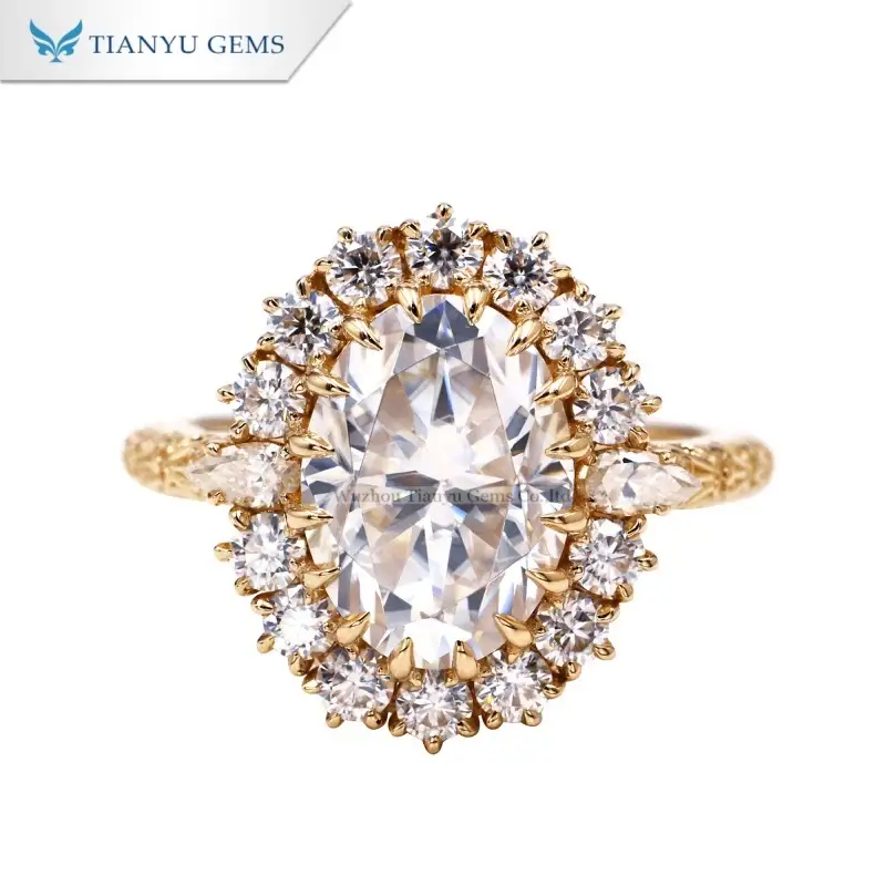 Tianyu Gems Oval Cut Moissanite Vintage Ring 14k Yellow Gold Engagement Ring 1